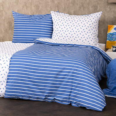 Lenjerie de pat din bumbac 4Home Dungi, albastru, 140 x 220 cm, 70 x 90 cm
