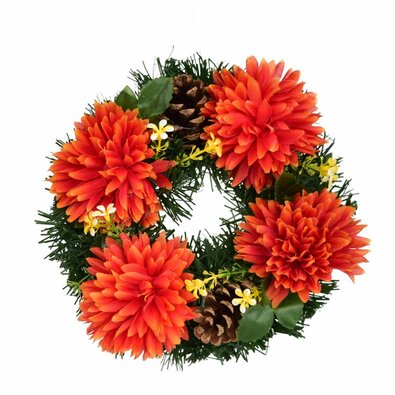 Dušičkový venček okrašen jesenskimi cvetovi 20 cm,oranžna