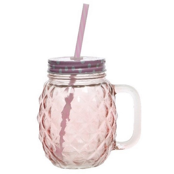 Džbánok so slamkou ružová, 13 cm