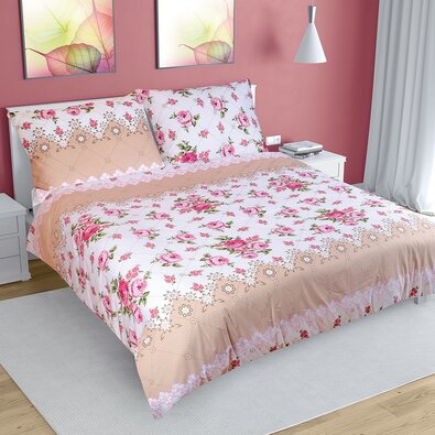 Rózsa pamut ágynemű, rózsaszín, 220 x 200 cm, 2 db 70 x 90 cm