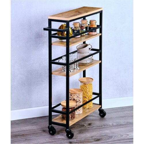 Kesper 27842 Nischenregal auf Rollen, Bambus/Metall, 81 x 15 x 50 cm