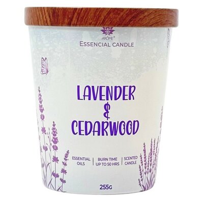 Lumânare Arome în sticlă cu capac metalic 255gLavender& Cedarwood