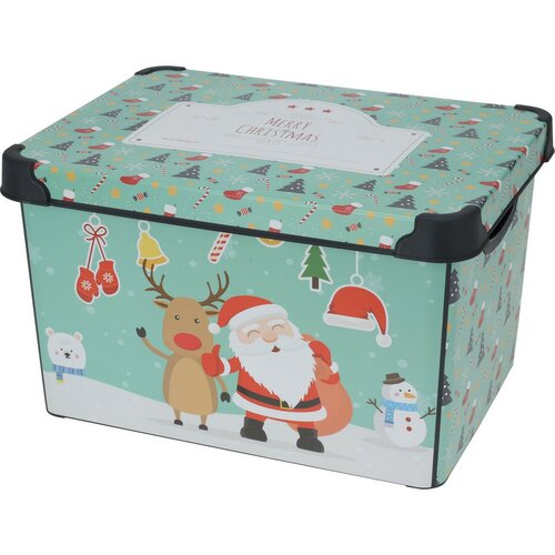 Úložný box s víkem Merry Christmas, 22 l, tyrkysová, 40x23x30 cm