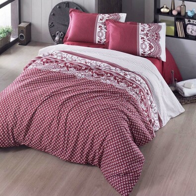 Lenjerie de pat din bumbac Canzone roșie, 220 x 200 cm, 2 buc. 70 x 90 cm
