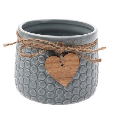 Recipient ceramic ghiveci Wood heart, gri, 8 x 11 cm