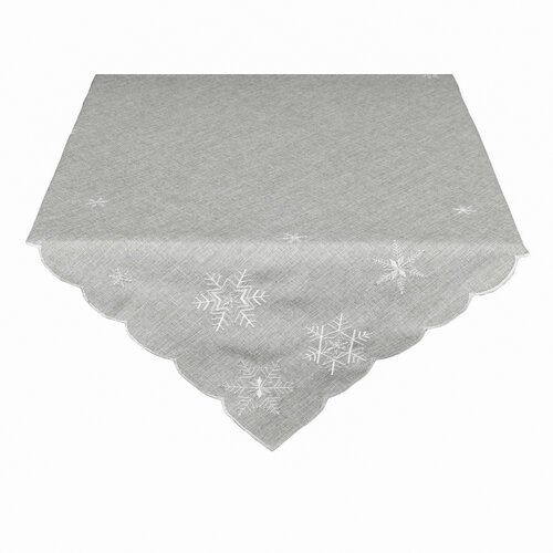 Різдвяна скатертина Сніжинки сіра, 120 x 140 см