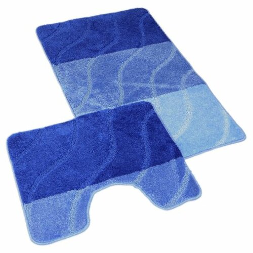 Kvalitex Badematten-Set Wellen blau, 60 x 100 cm, 60 x 50 cm