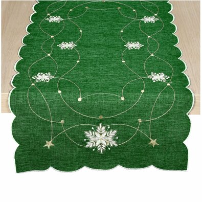 Świąteczny bieżnik Płatki śniegu zielony, 40 x 90 cm