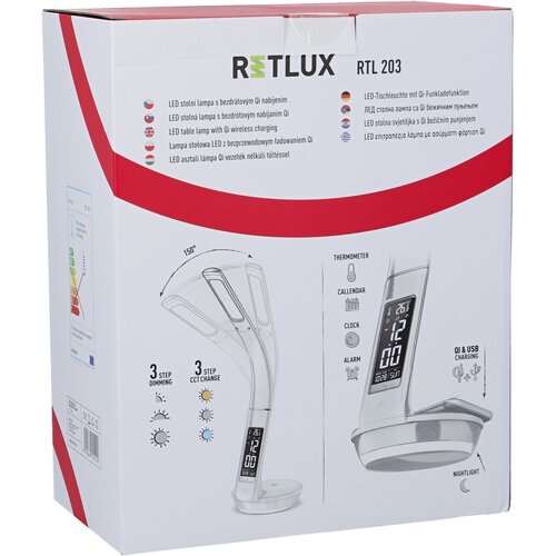 Retlux RTL 203 Stolní LED lampa s displejem a Qi dobíjením bílá, 6 W