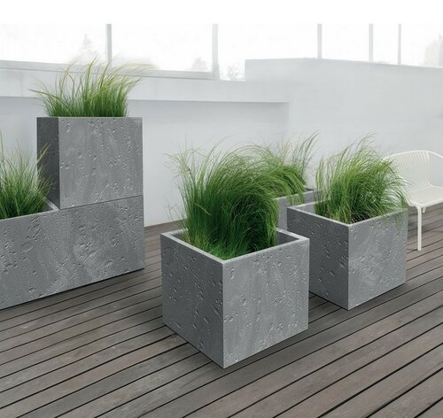 SIERRA SQUARE BETON EFFECT virágtartó 38,5 cm, szürke