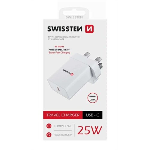 SWISSTEN Adaptér 230 V/25 W 1x USB-C, biela