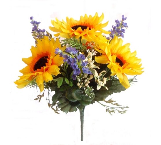 Umělá kytice slunečnice s levandulí 27 cm