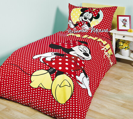 Detské bavlnené obliečky Minnie Mouse bodka, 140 x, červená, 140 x 200 cm, 70 x 90 cm