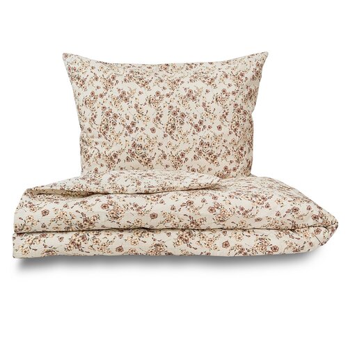 Lenjerie de pat din bumbac crep Kvalitex Flori bej, 140 x 220 cm, 70 x 90 cm