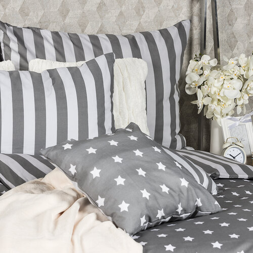 Lenjerie pat 1 pers., 4Home Stars gri, din bumbac, 160 x 200 cm, 70 x 80 cm