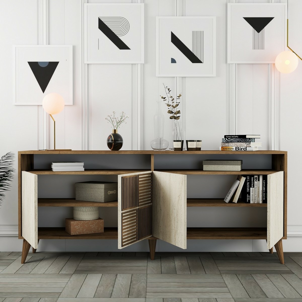 Skrinka Milan 2 Walnut and Travertine