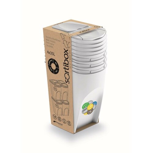 Mülltrennsystem Sortibox 35 L, 4 Stück, Weißweiß  ,