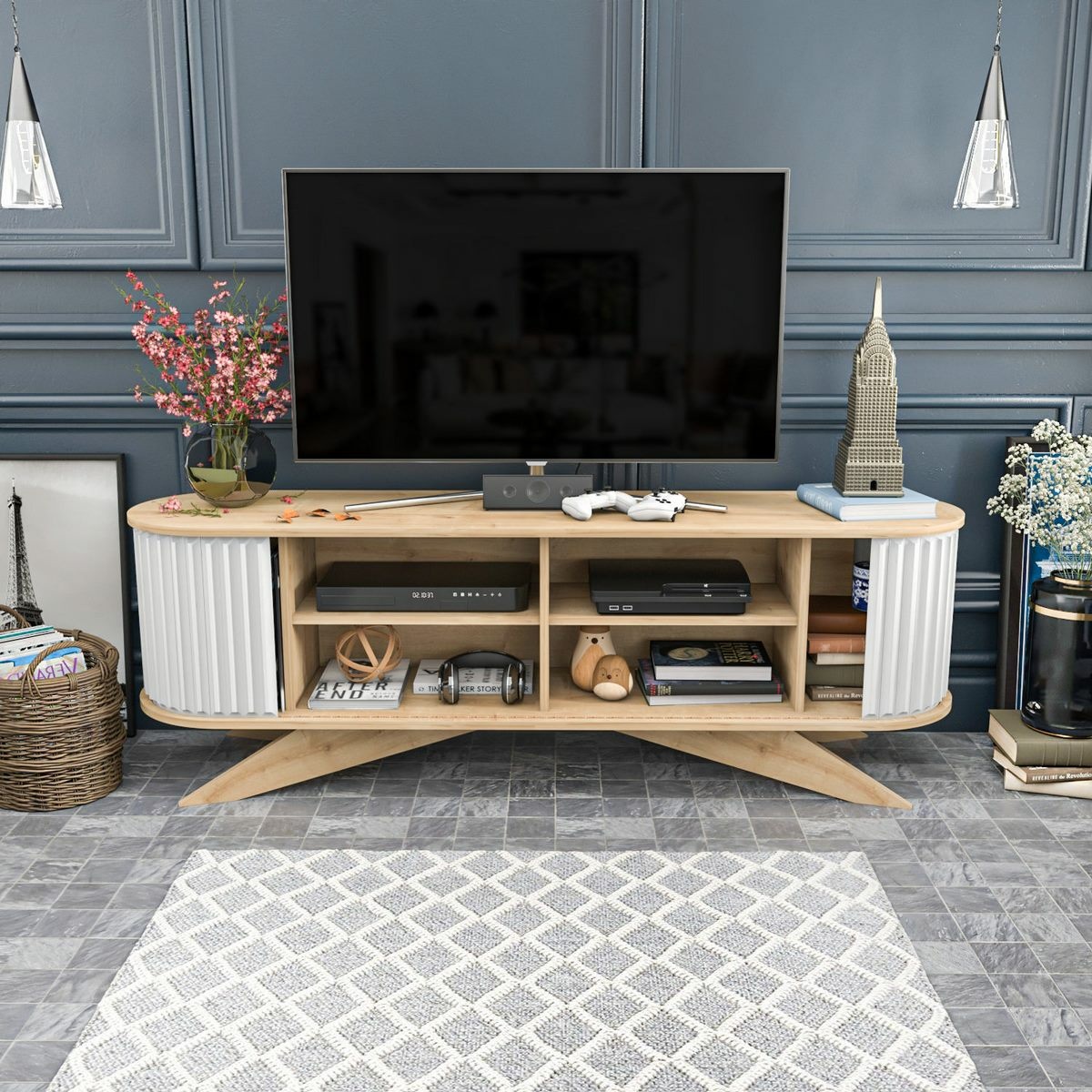 Televízny stolík Stor Sapphire Oak and White