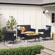 Aldotrade Rattanowy zestaw ogrodowy GardenLine, czarny + kremowe siedziska