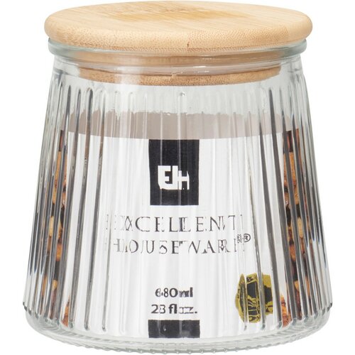 Glasdose mit Bambusdeckel und Riffelung, 680 ml