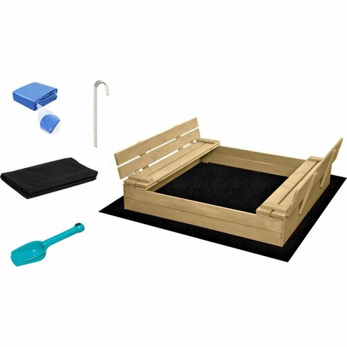 Sand Tropic Drewniana piaskownica z ławkami, 100 x 100 cm, naturalny