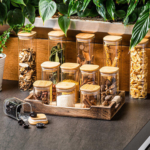 4Home Steklena posoda za živila z pokrovom Bamboo,170 ml