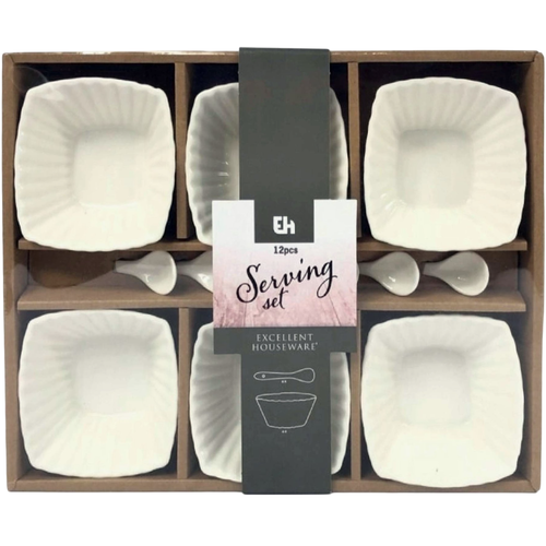 Set boluri de servire cu lingurițe EH Wavy pătrat,12 pcs