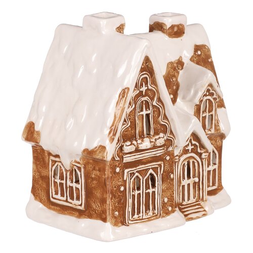 Havas mézeskalács villa gyertyatartó, kerámia, 15 cm