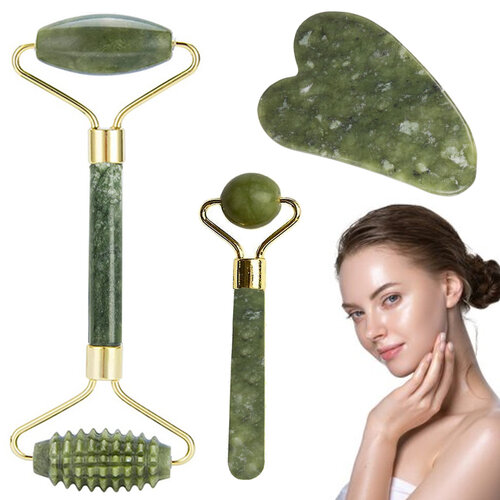 Set de role de masaj facialcu piatra Jade