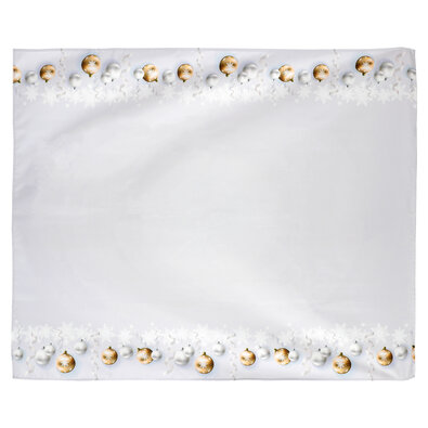 Obrus s vianočným motívom, vianočné ozdoby na bielom, 130 x 160 cm