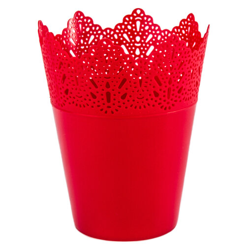 Plastový obal na kvetináč Čipka 15 cm, červená