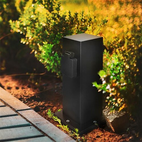 Solight PG11B Záhradný stĺpik IP44, nehrdz. oceľ, 2 zásuvky, hranol, čierna