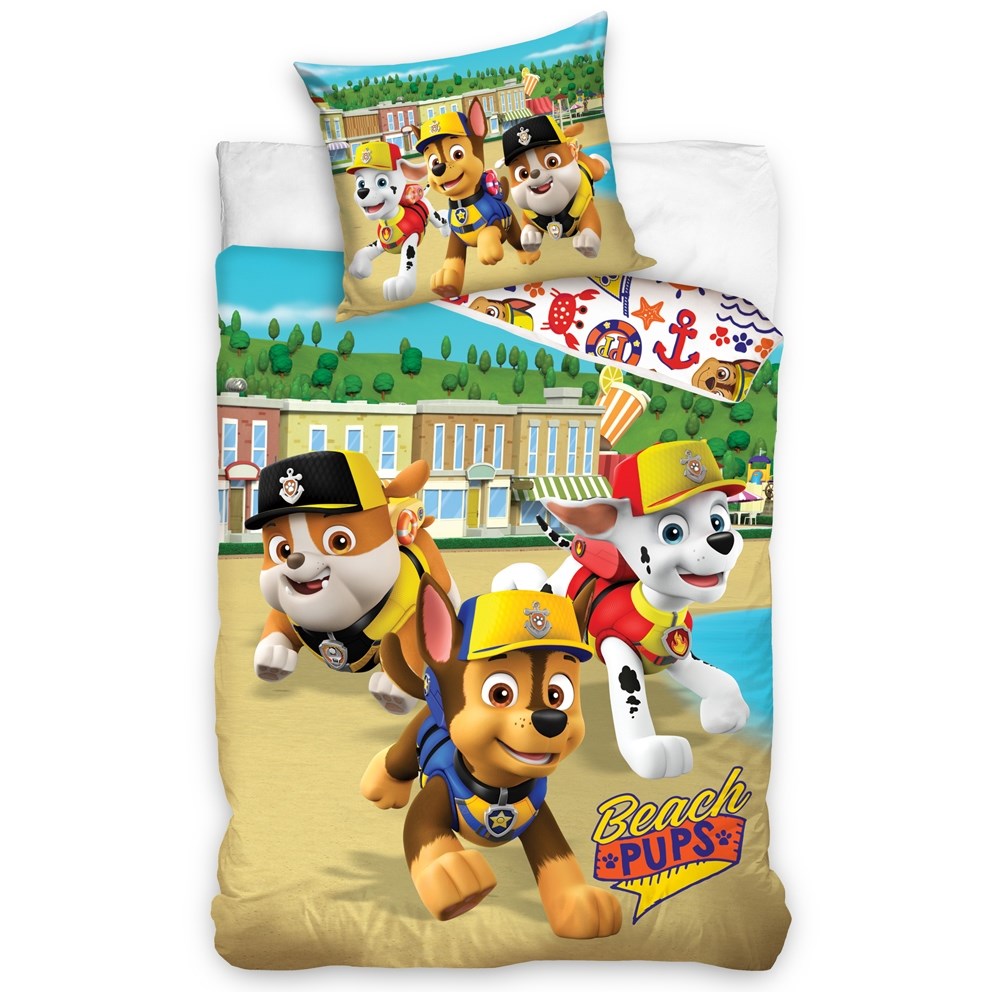 Carbotex Detské bavlnené obliečky Tlapková patrola Na pláži, 140 x 200 cm, 70 x 80 cm