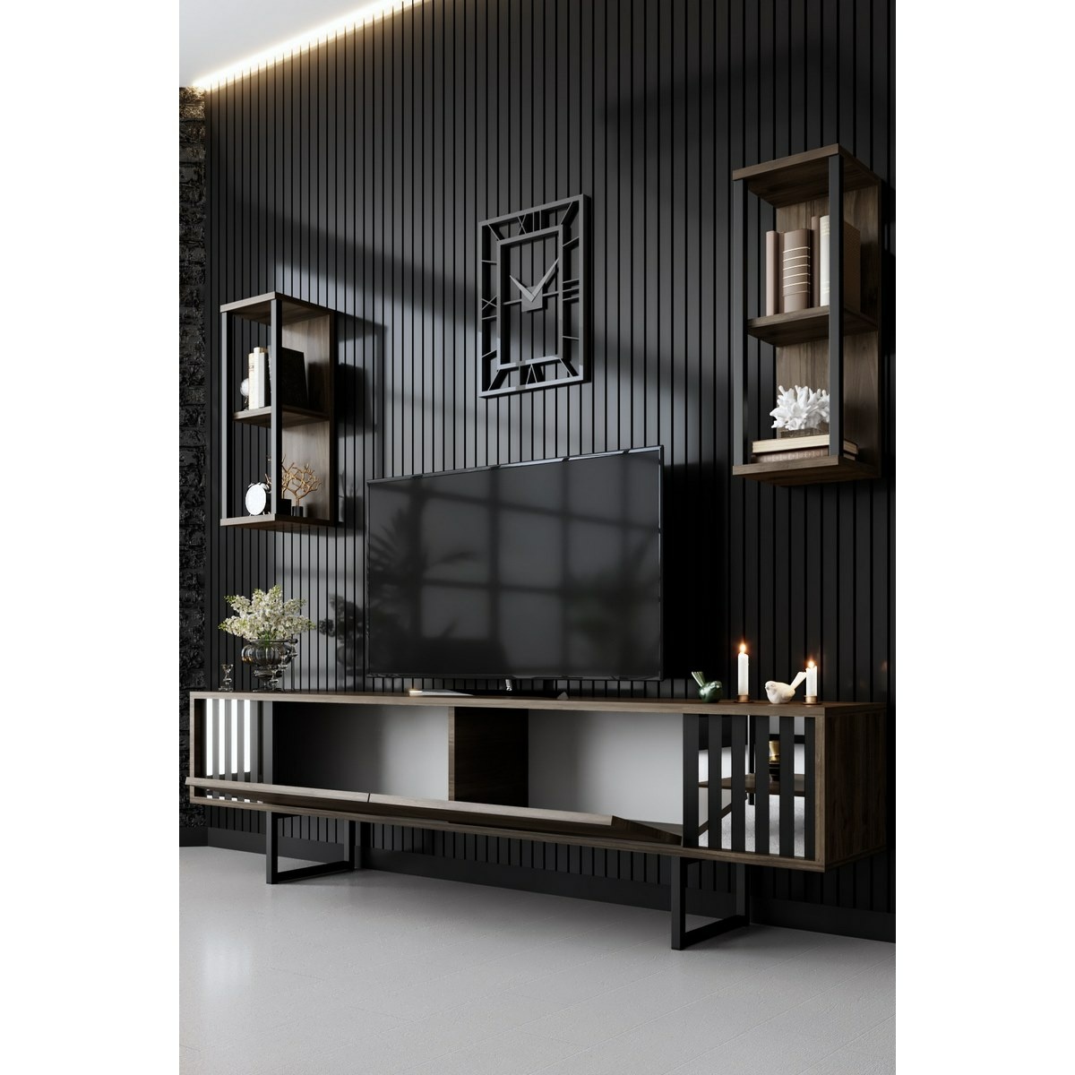 Televízny stolík s policami Chrome Walnut and Black