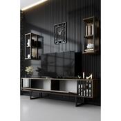 Chrome Walnut and Black TV-állvány polcokkal