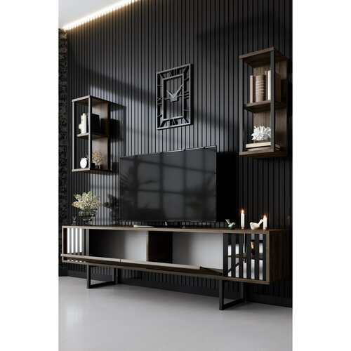 Chrome Walnut and Black TV-állvány polcokkal