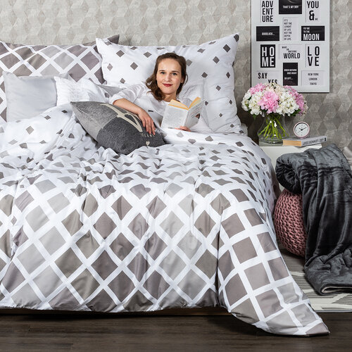 4Home Posteljnina Geometric siva mikro, 140 x 220cm, 70 x 90 cm