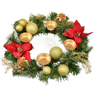 Adventní věnec zdobený Poinsetie, 33 cm