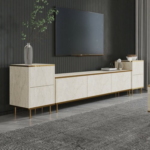Imej Travertine, and Gold TV-asztal szekrényekkel