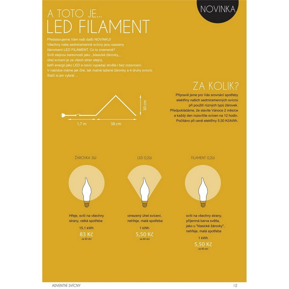 Adventný svietnik s ťahanou žiarovkou LED Filament, dub