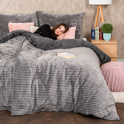 4Home Posteljnina iz mikroflanela Stripe siva, 140x 200 cm, 70 x 90 cm