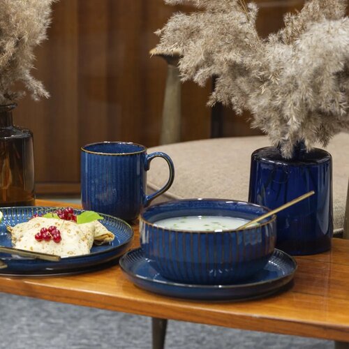 Altom Porcelanska skleda Reactive Stripes modra,15 cm