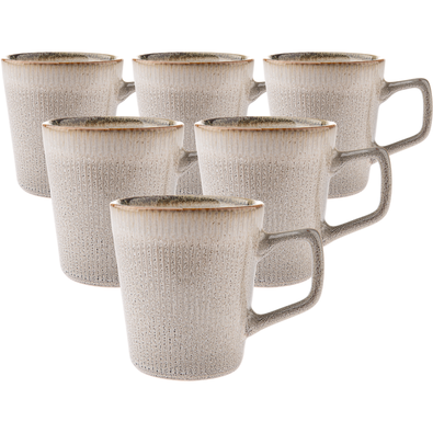 Set de 6 căni dein ceramică Rustik 410 ml, bej