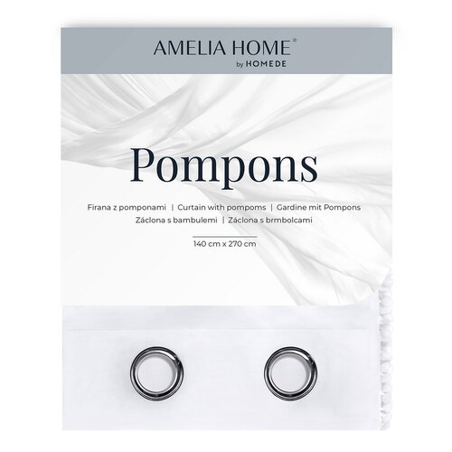 Restilo Gardine Pompons Eyelets weiß , 140 x 250 cm