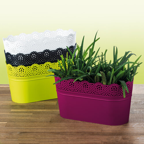 Plastični cvetlični lonček z čipko Lace,antracitno siv