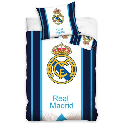Bavlněné povlečení Real Madrid Blue Stripes, 160 x 200 cm, 70 x 80 cm