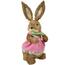 Veľkonočná slamená Zajačica v ružovom oblečku prírodná, 39 cm