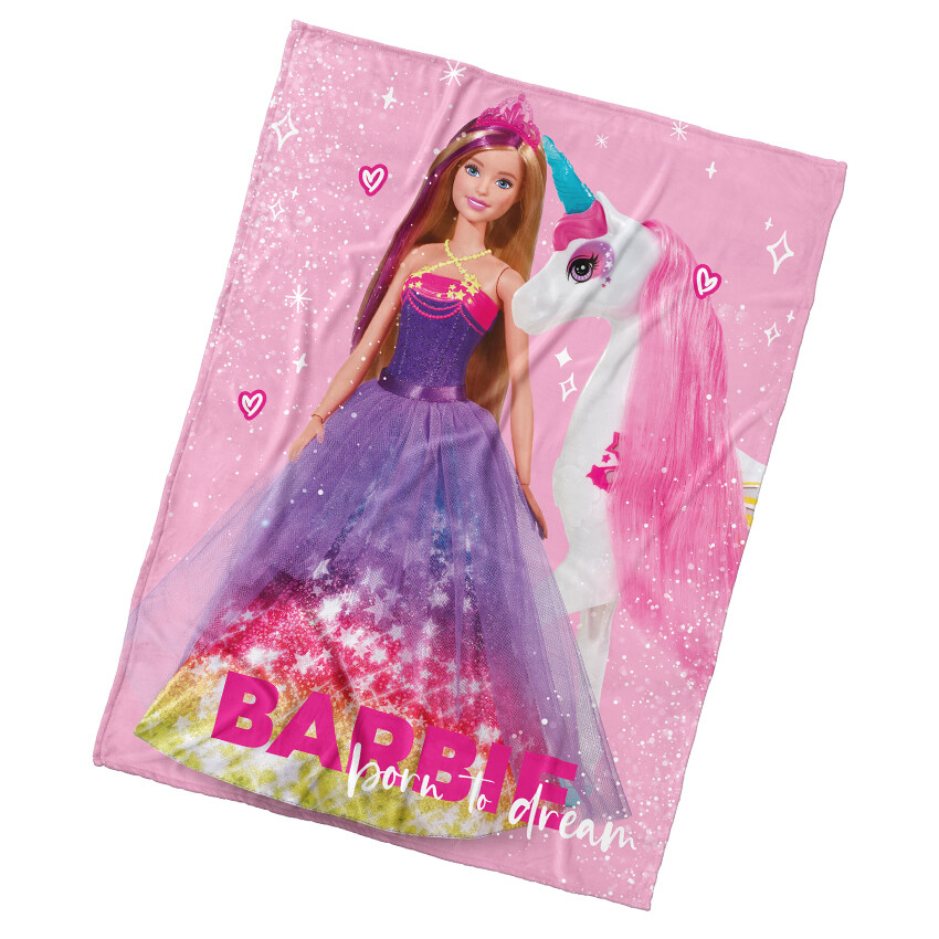 Carbotex Kocyk dziecięcy Barbie i MagicznyJednorożec, 130 x 170 cm