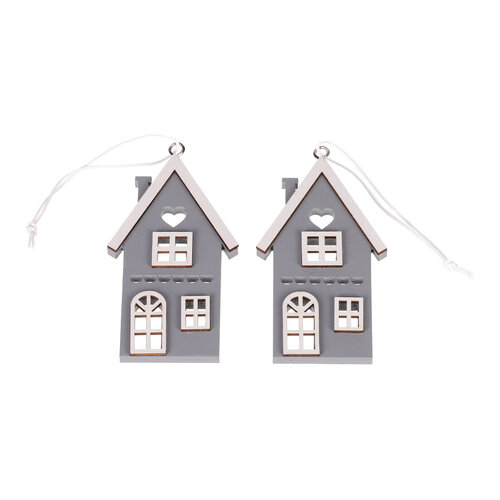 Visoka lesena hiša, siva, višina 9 cm, SET 4 kosov