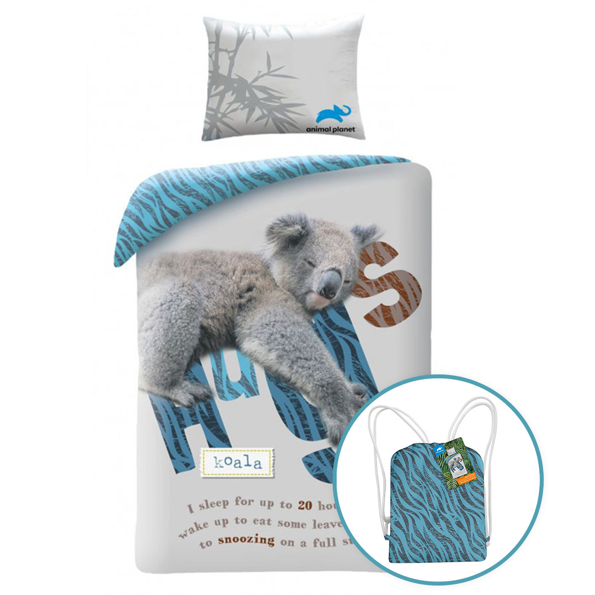 Poza Lenjerie de pat din bumbac Animal Planet Koala, 140 x 200 cm, 70 x 90 cm + cadou gratuit